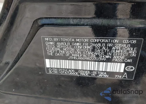 2008 Lexus Es 350 из США, поврежденный, VIN JTHBJ46G982232399